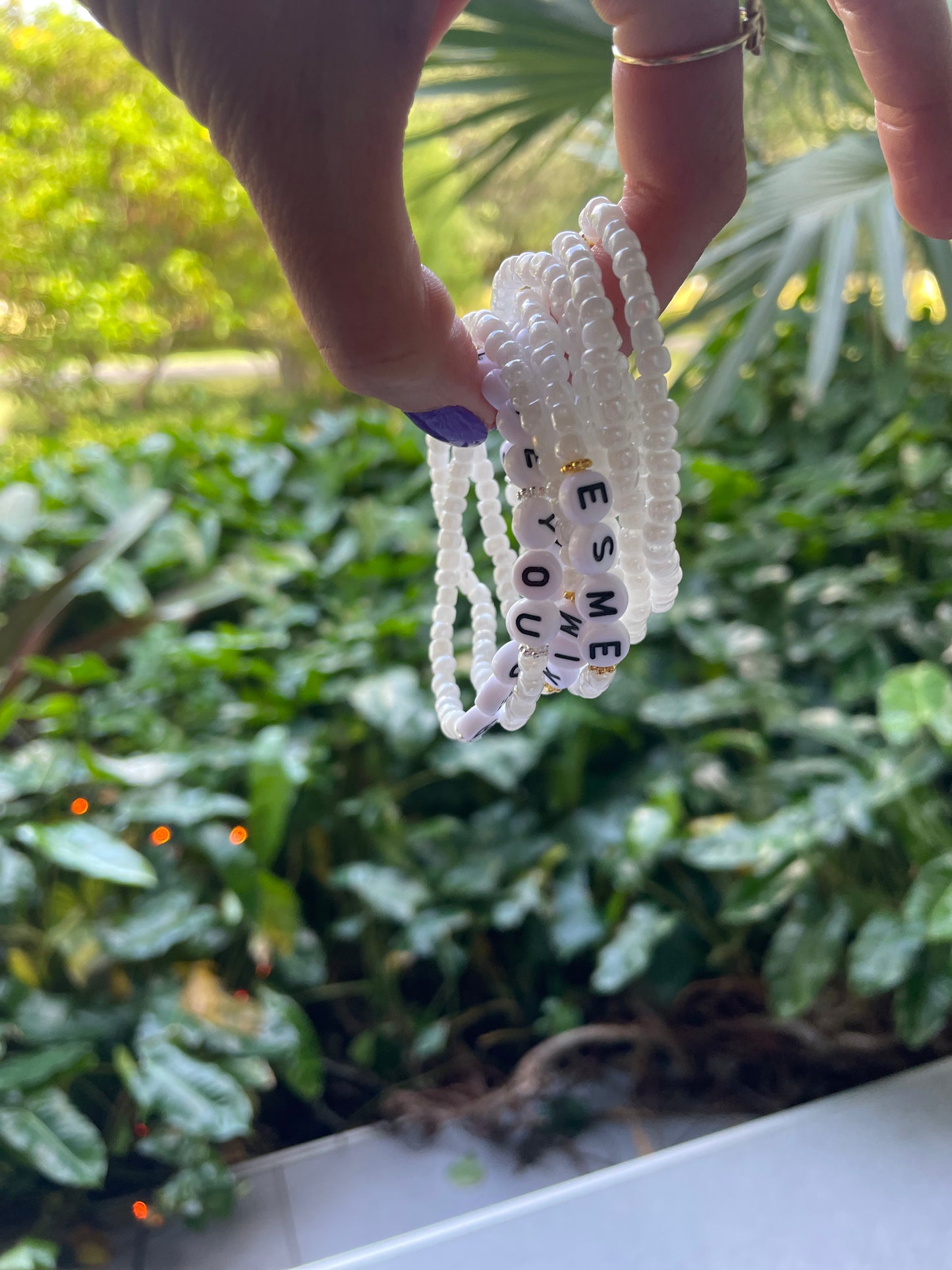 Custom Shiny White Word Bracelet