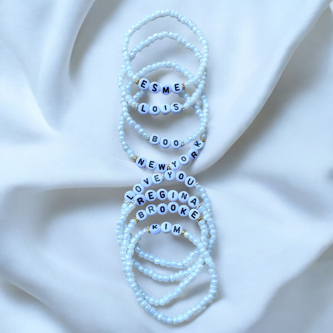 Custom Shiny White Word Bracelet