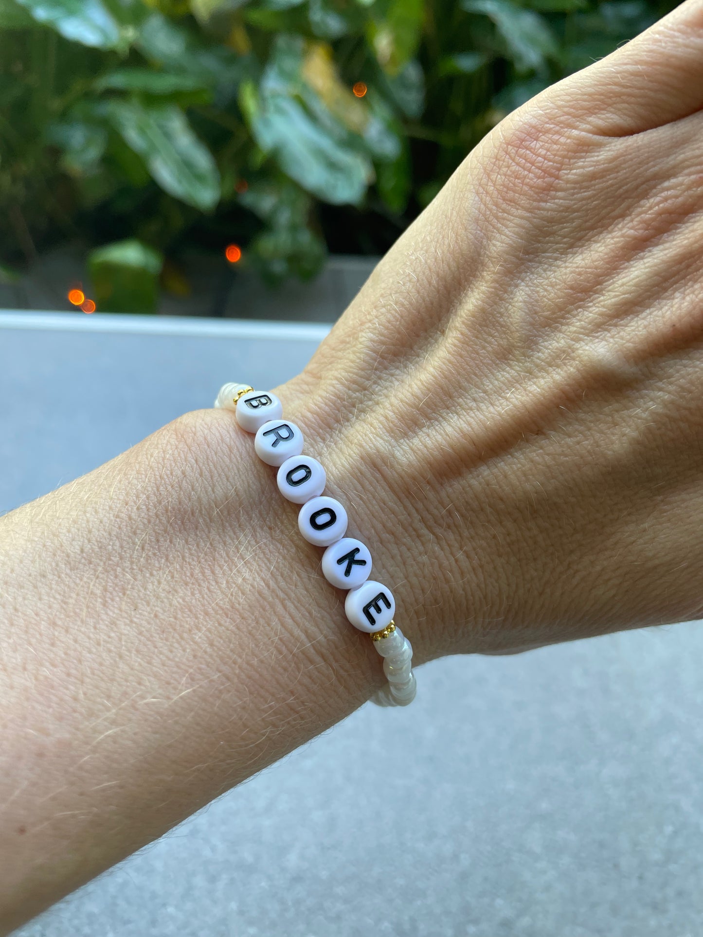 Custom Shiny White Word Bracelet