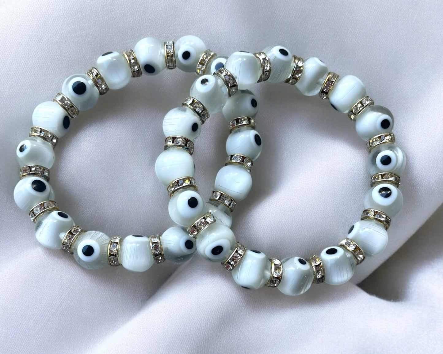 Bubble Evil Eyes Bracelet in White