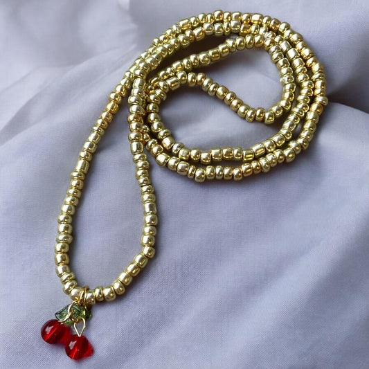 Golden Cherry Charm Necklace