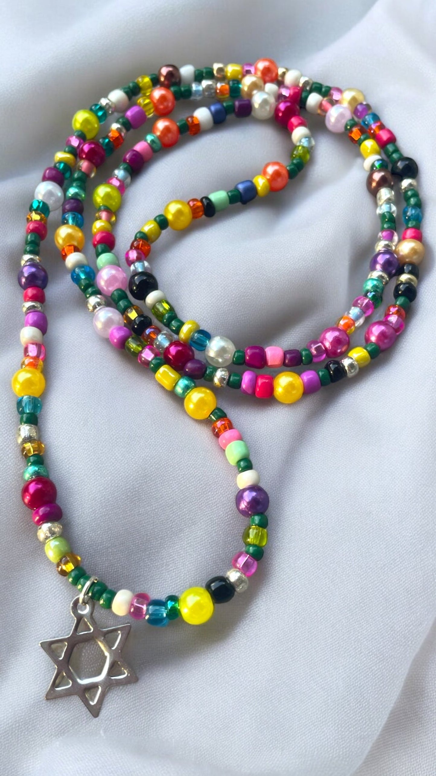 Rainbow Star of David Beaded Necklace