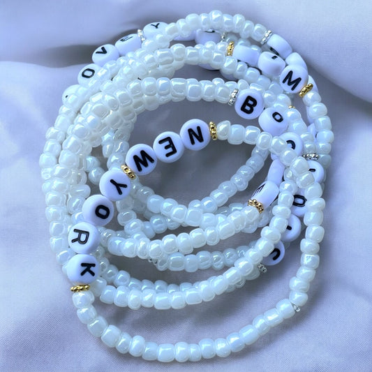 Custom Shiny White Word Bracelet